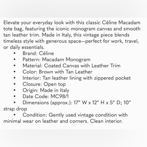 Céline Vintage Brown Leather Macadam Large Tote - Picture 12 of 12